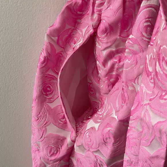 Lulus Rudra Pink Floral Jacquard A-Line Backless Pockets Midi Dress NWT XL - Picture 9 of 16